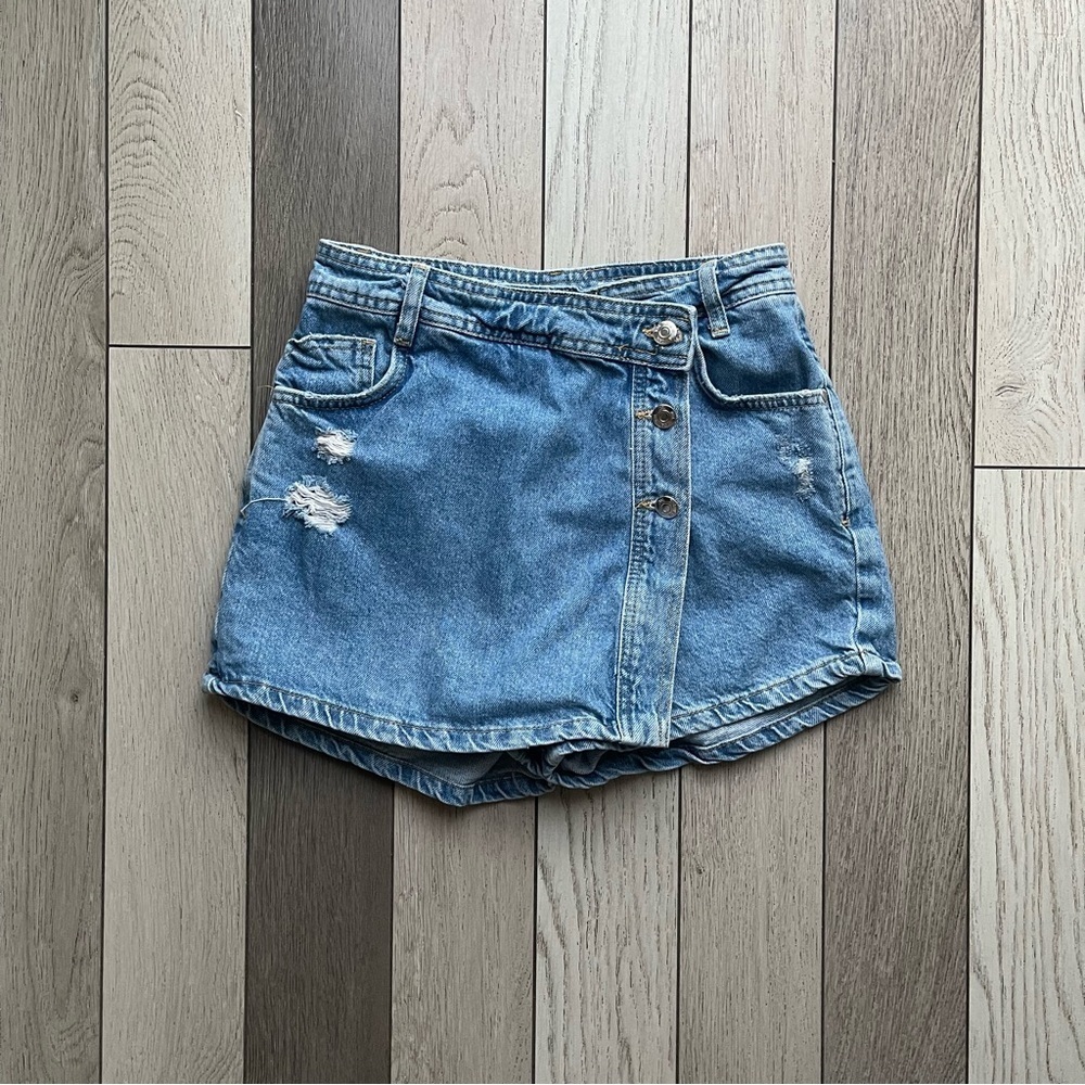 Zara Denim Button-Up Mini Short Skirt XS